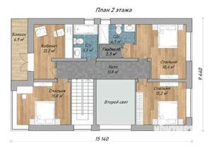 Коттедж 225м², 2-этажный, участок 6 сот.