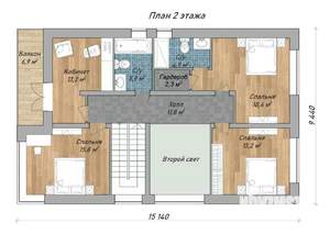 Коттедж 225м², 2-этажный, участок 9 сот.  