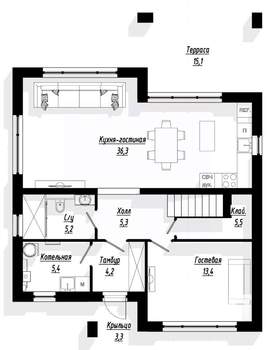 Коттедж 203м², 2-этажный, участок 6 сот.  