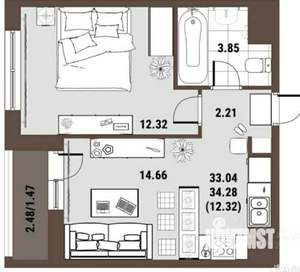 2-к квартира, на длительный срок, 35м2, 7/15 этаж