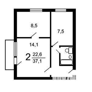 2-к квартира, на длительный срок, 37м2, 7/9 этаж