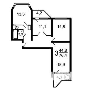 3-к квартира, на длительный срок, 80м2, 13/16 этаж