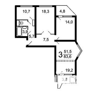 3-к квартира, на длительный срок, 82м2, 12/19 этаж