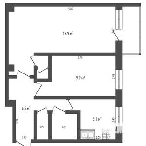 2-к квартира, на длительный срок, 44м2, 4/5 этаж