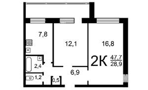 2-к квартира, на длительный срок, 48м2, 1/9 этаж