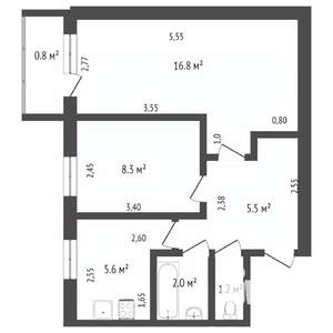 2-к квартира, на длительный срок, 40м2, 5/5 этаж
