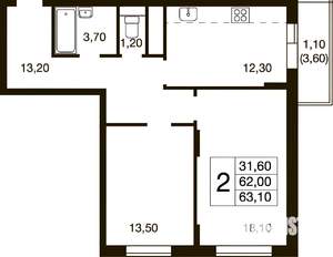 2-к квартира, на длительный срок, 63м2, 3/17 этаж