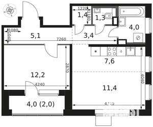 2-к квартира, вторичка, 48м2, 12/17 этаж