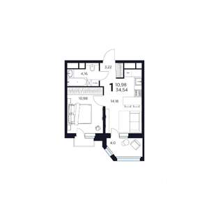 1-к квартира, строящийся дом, 35м2, 14/17 этаж