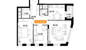 3-к квартира, вторичка, 75м2, 9/9 этаж