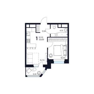 1-к квартира, строящийся дом, 35м2, 8/17 этаж