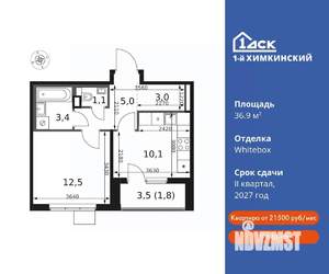 1-к квартира, вторичка, 37м2, 4/17 этаж