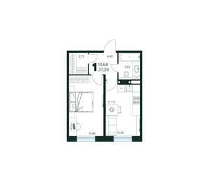 1-к квартира, вторичка, 37м2, 1/9 этаж