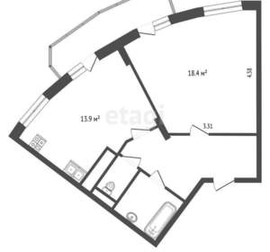 1-к квартира, вторичка, 45м2, 4/17 этаж