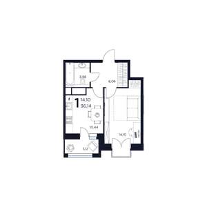 1-к квартира, строящийся дом, 36м2, 12/15 этаж