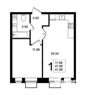 1-к квартира, строящийся дом, 42м2, 5/5 этаж