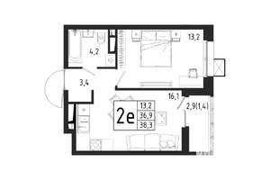 1-к квартира, вторичка, 38м2, 4/11 этаж