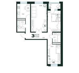 3-к квартира, вторичка, 76м2, 2/9 этаж