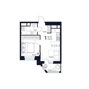1-к квартира, строящийся дом, 34м2, 8/17 этаж