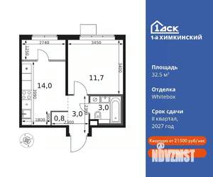 1-к квартира, вторичка, 33м2, 11/17 этаж