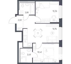 2-к квартира, вторичка, 47м2, 2/17 этаж