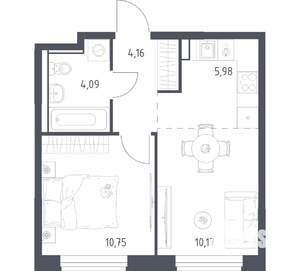 1-к квартира, вторичка, 35м2, 2/17 этаж