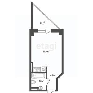 Студия квартира, вторичка, 26м2, 12/25 этаж