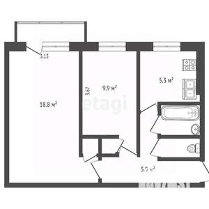 2-к квартира, вторичка, 45м2, 2/5 этаж