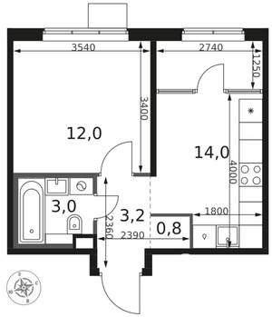 1-к квартира, вторичка, 33м2, 8/8 этаж