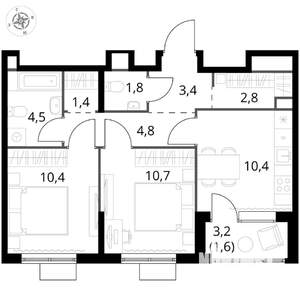 2-к квартира, вторичка, 52м2, 10/17 этаж