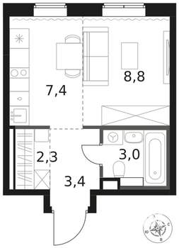 1-к квартира, вторичка, 25м2, 2/8 этаж