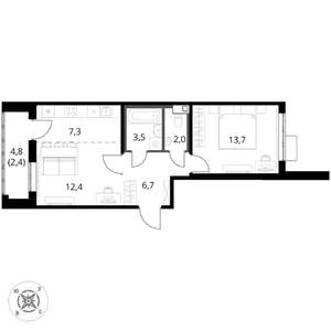 2-к квартира, вторичка, 48м2, 3/17 этаж