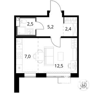 Студия квартира, вторичка, 30м2, 6/16 этаж