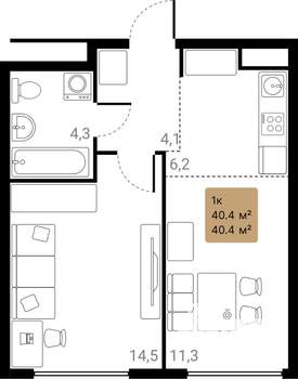 1-к квартира, вторичка, 40м2, 9/28 этаж