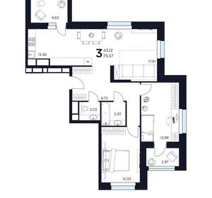 3-к квартира, вторичка, 76м2, 4/15 этаж