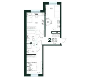 2-к квартира, вторичка, 58м2, 1/9 этаж
