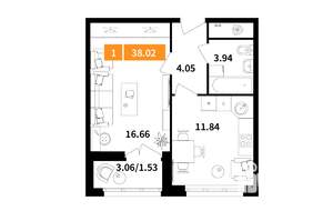 1-к квартира, вторичка, 38м2, 4/7 этаж