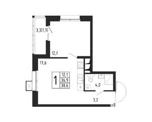 1-к квартира, вторичка, 39м2, 6/12 этаж