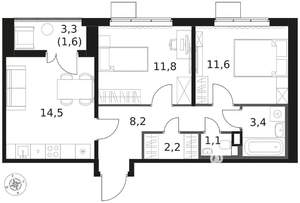 2-к квартира, вторичка, 54м2, 14/17 этаж