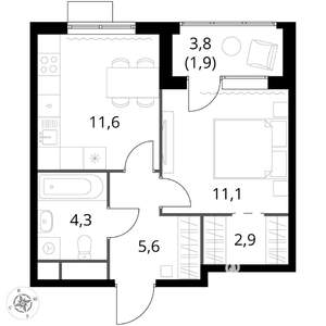 1-к квартира, вторичка, 37м2, 11/17 этаж