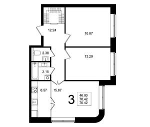 3-к квартира, строящийся дом, 70м2, 1/5 этаж