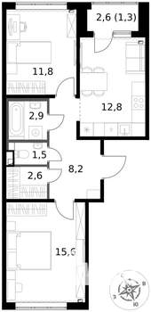 2-к квартира, вторичка, 57м2, 2/17 этаж