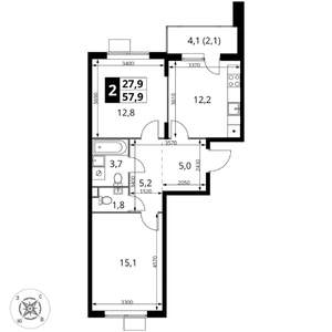 2-к квартира, вторичка, 58м2, 6/17 этаж