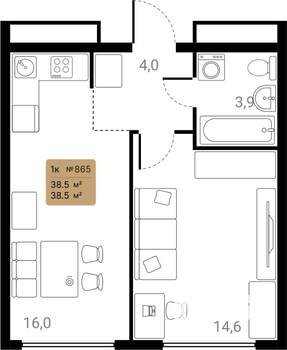 1-к квартира, вторичка, 39м2, 3/28 этаж