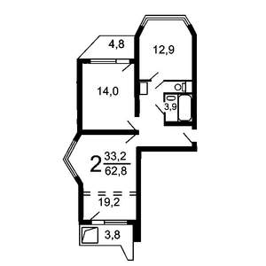 2-к квартира, вторичка, 61м2, 13/17 этаж