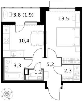 1-к квартира, вторичка, 38м2, 13/17 этаж