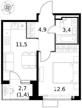 1-к квартира, вторичка, 34м2, 17/17 этаж