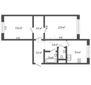2-к квартира, вторичка, 54м2, 1/25 этаж