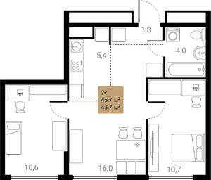 2-к квартира, вторичка, 49м2, 25/28 этаж