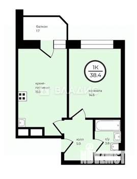 1-к квартира, вторичка, 38м2, 13/17 этаж